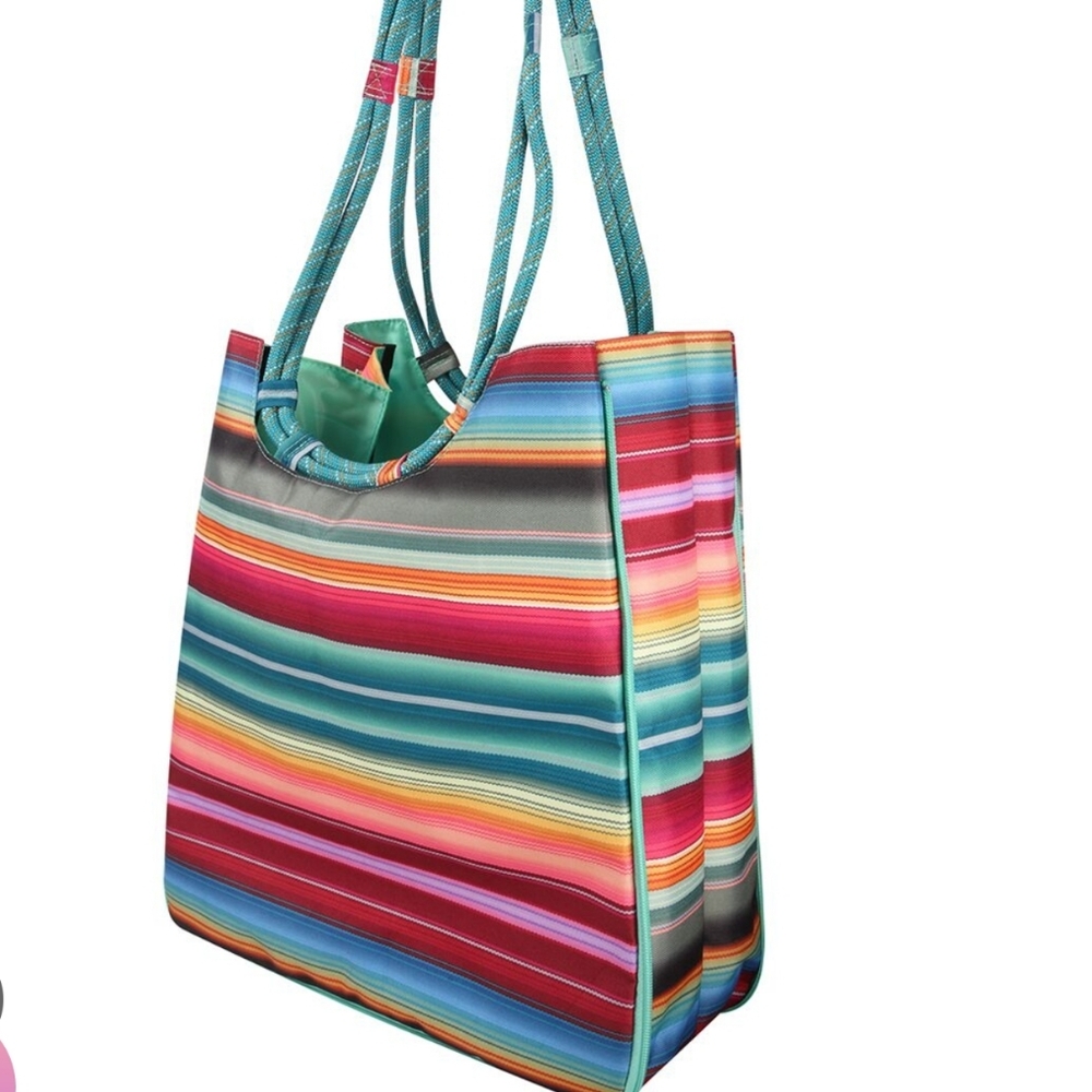 KAVU Market Bag expandable tote reusable bag rainbow stripe fesival boho